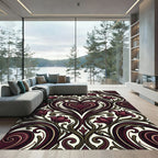 Dark Burgundy Heart Floral Damask Rug