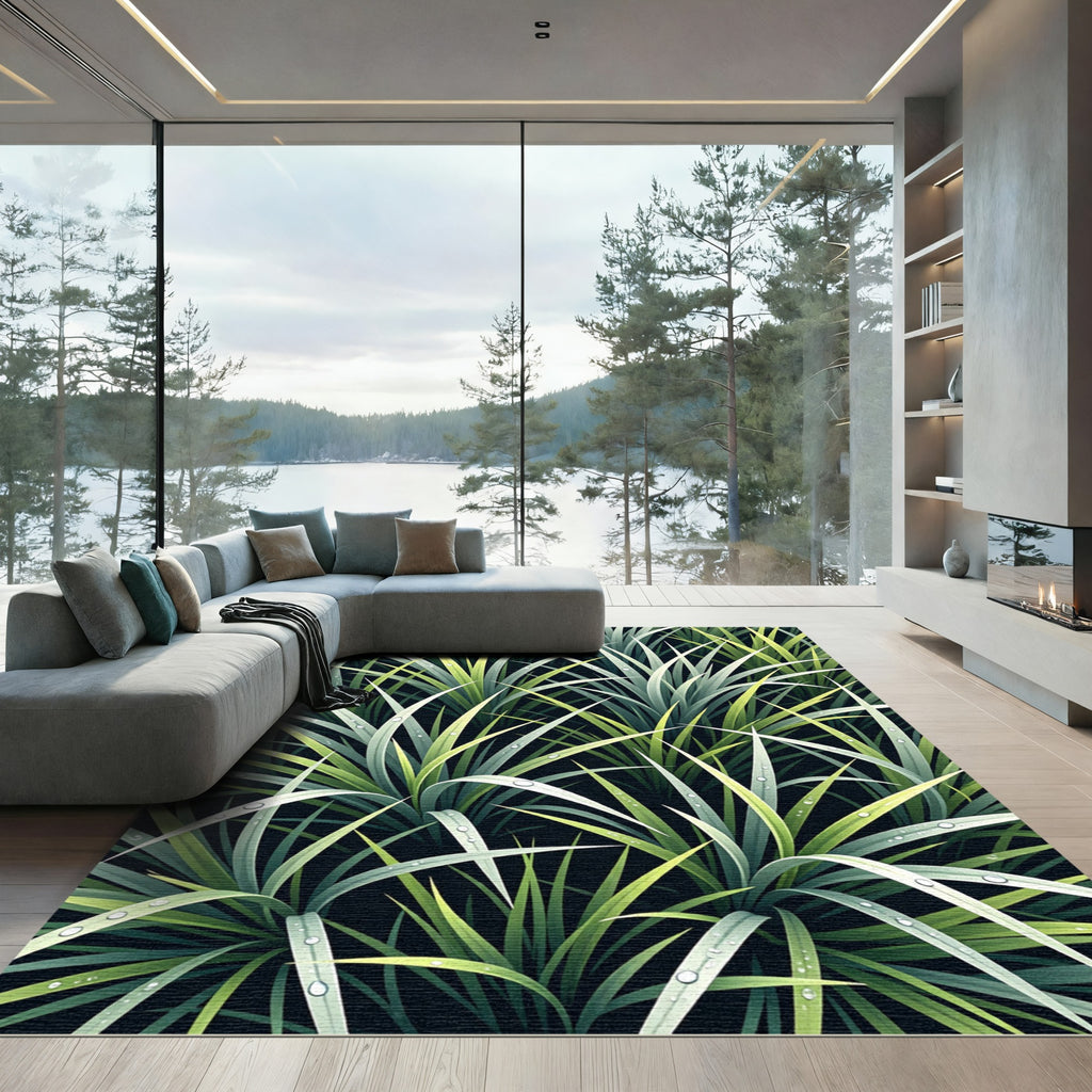 Lush Green Tropical Foliage Blade Rug