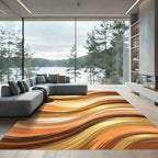 Golden Ochre Abstract Fluid Wave Rug