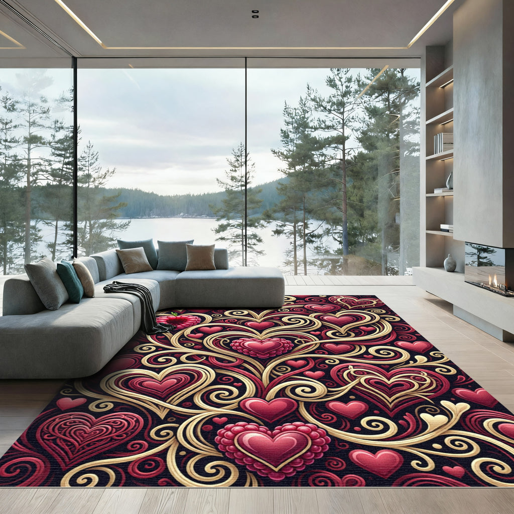 Crimson Heart Swirl Garland Rug
