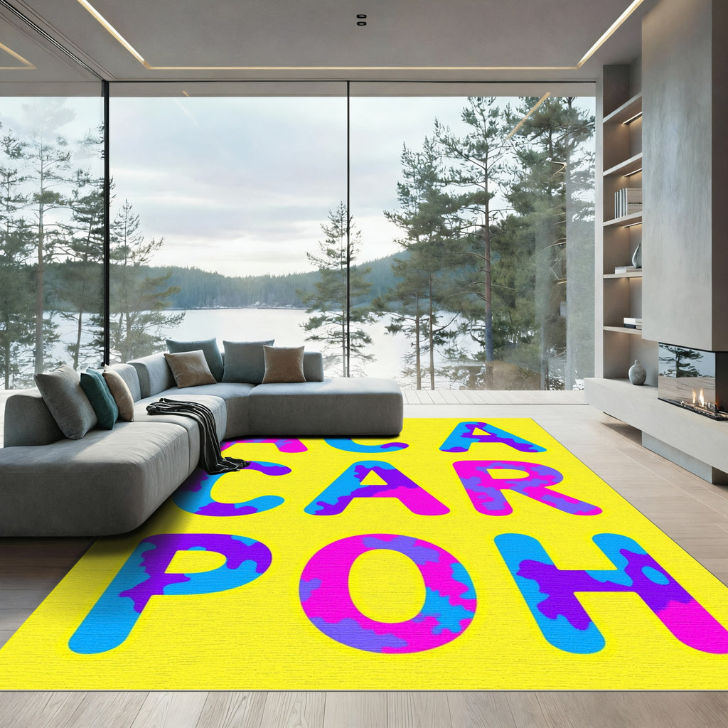Bright Yellow Abstract Camo Letters Rug