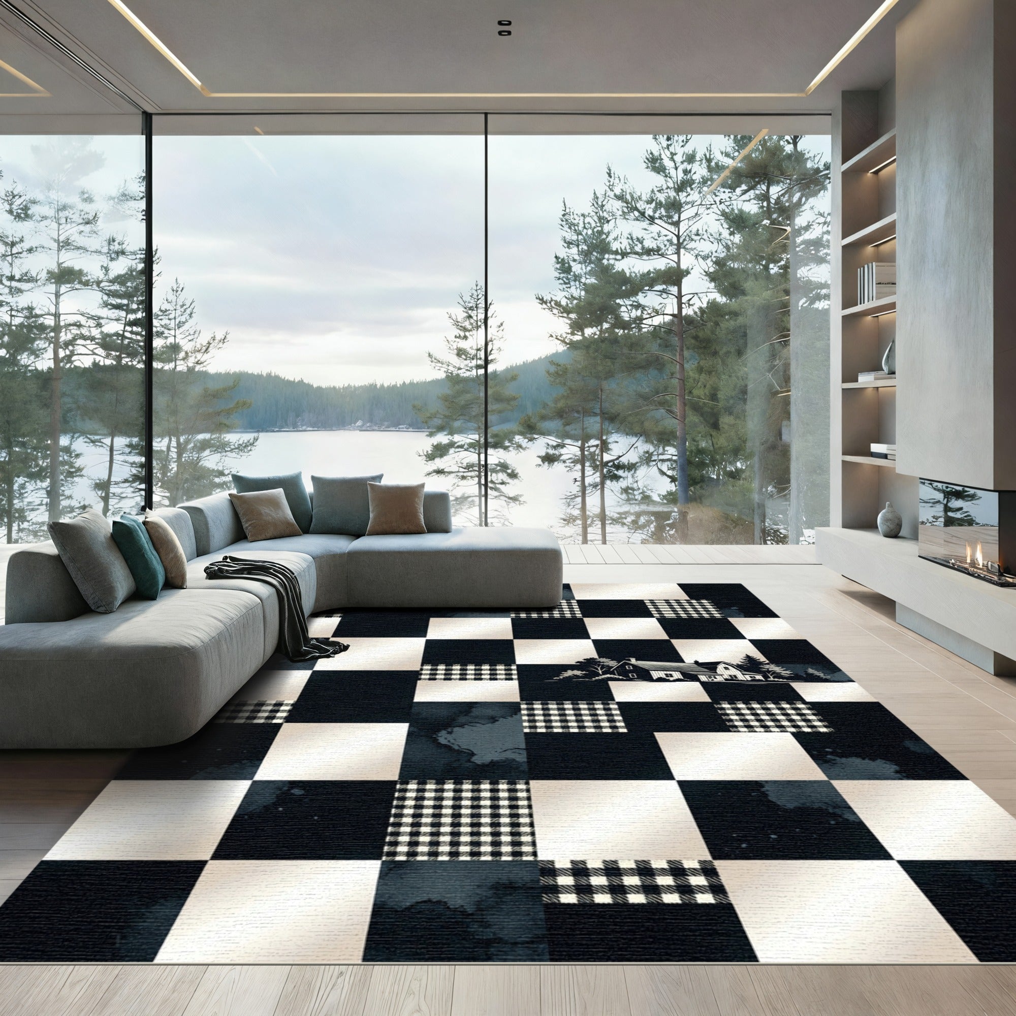 Black White Gingham Farmhouse Checkered Rug