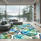 Watercolor Teal Coastal Pebble Abstract Rug