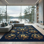 Golden Celestial Zodiac Astrology Art Rug