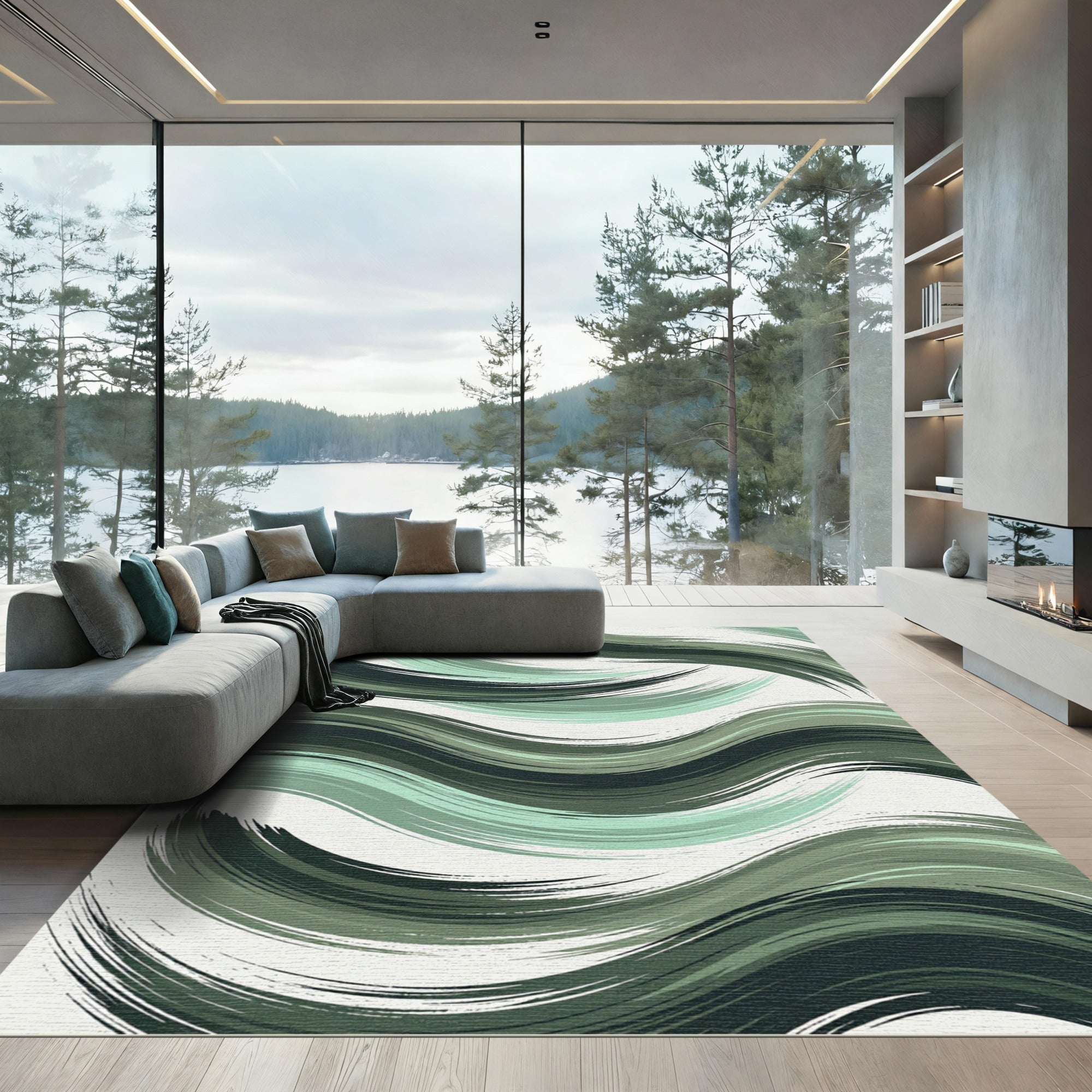 Sage Green Brushstroke Swirl Rug