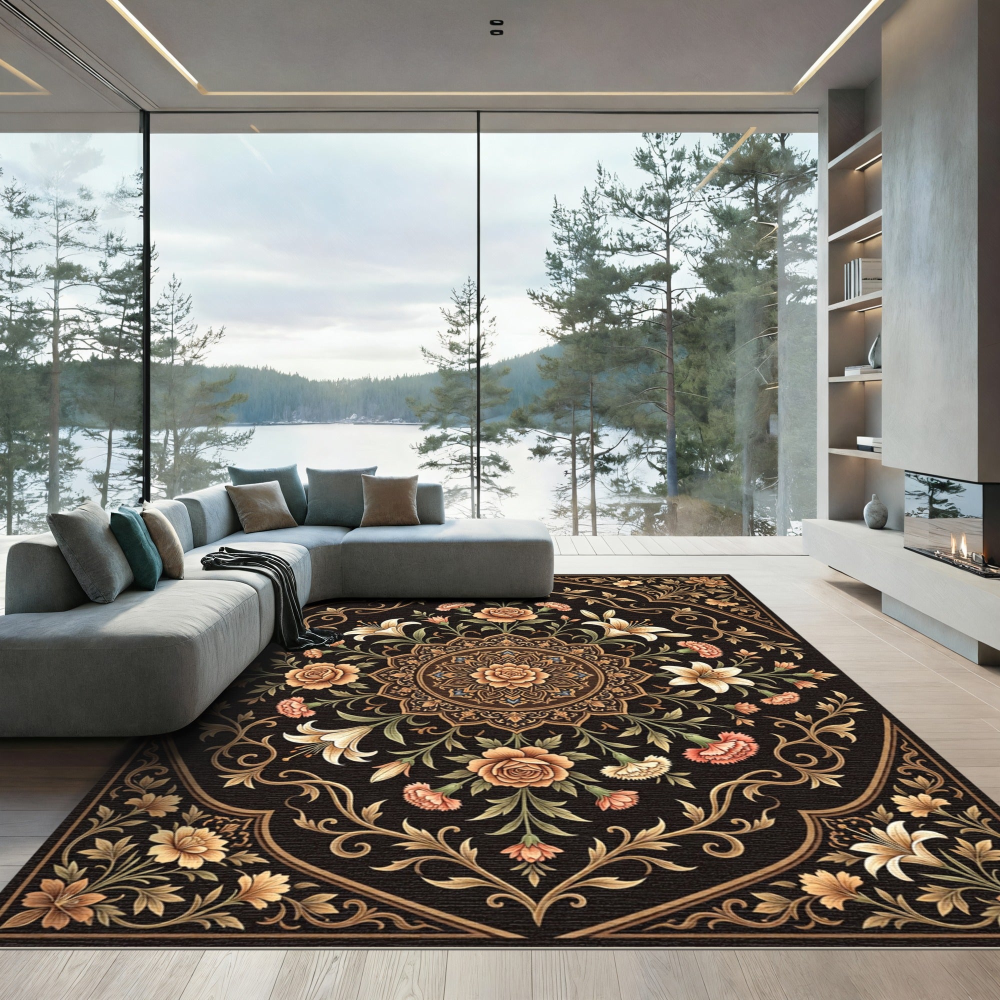 Ornate Rose Garden Floral Medallion Rug