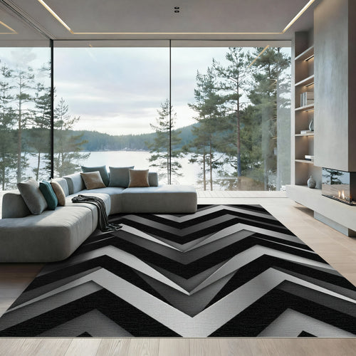 Abstract Black Gray Chevron Rug