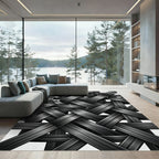 Modern Black Interwoven Metallic Ribbon Rug