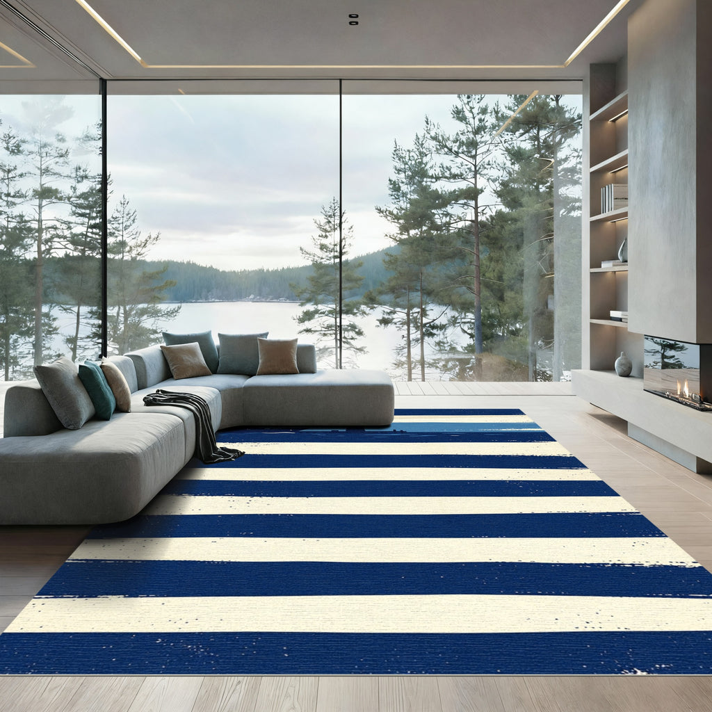 Nautical Striped Shoreline Lighthouse Ship Rug