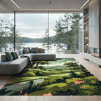 Serene Mountain Valley Forest Landscape Rug