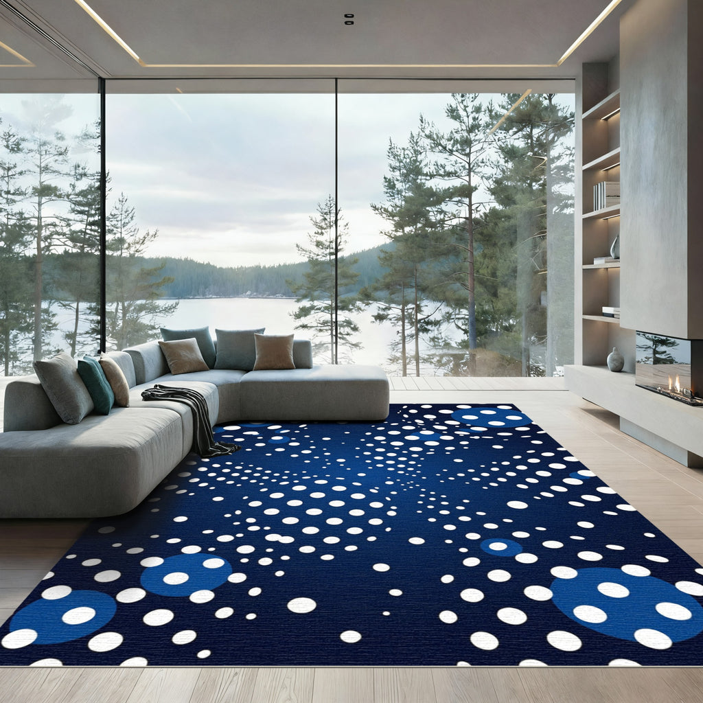 Deep Blue Scattered Dot Burst Rug