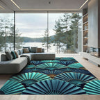Turquoise Blue Gold Fan Collage Rug