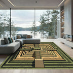 Green Beige Geometric Aztec Temple Rug