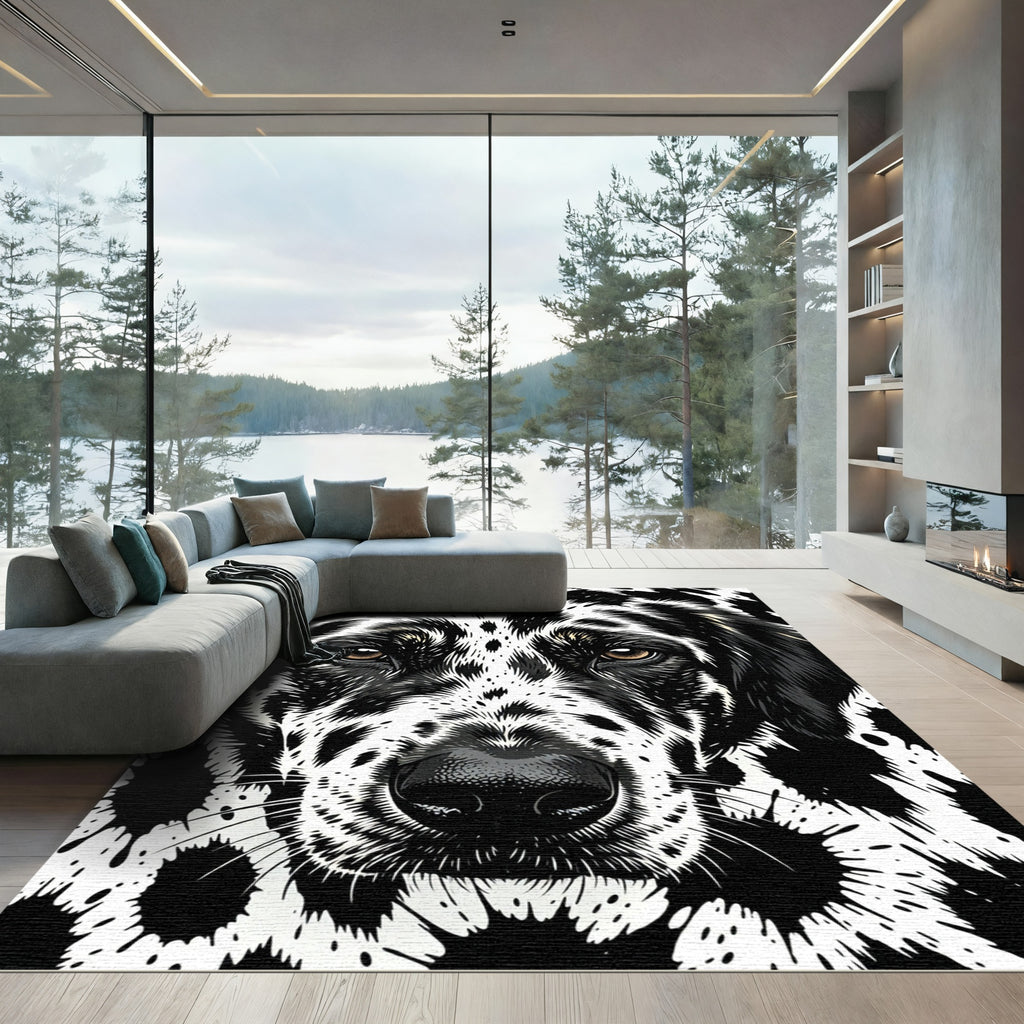 Bold Black White Spotted Dog Portrait Rug