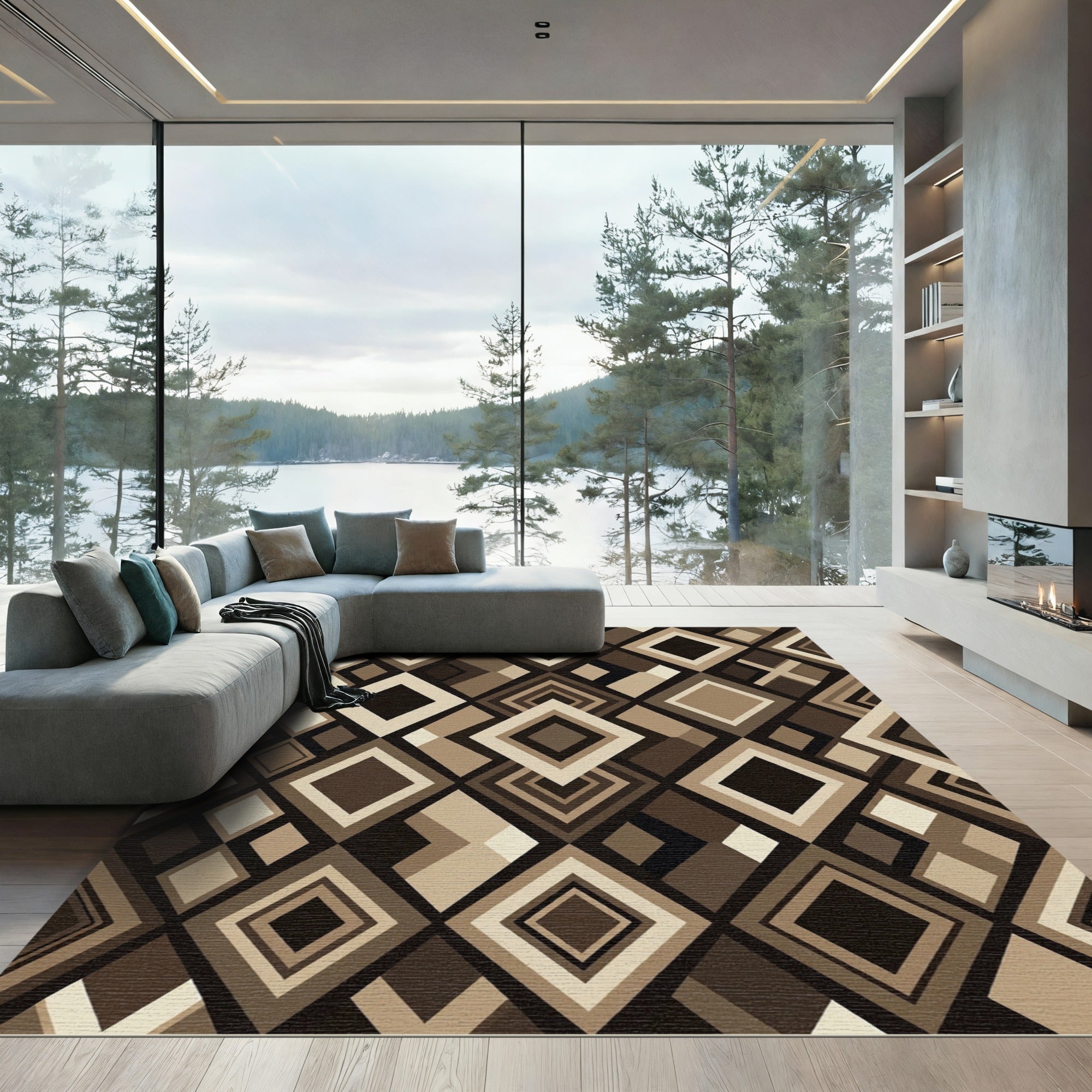 Geometric Brown Diamond Mosaic Art Rug