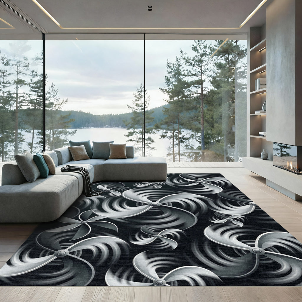 Dynamic Silver Propeller Vortex Rug