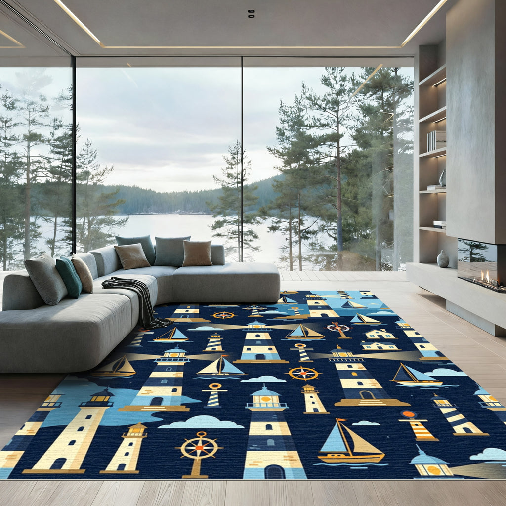 Nautical Lighthouse Sailboat Compass Collection Rug