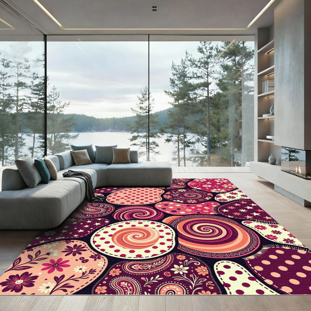 Brocade Berry Stars Swirls Patchwork Rug