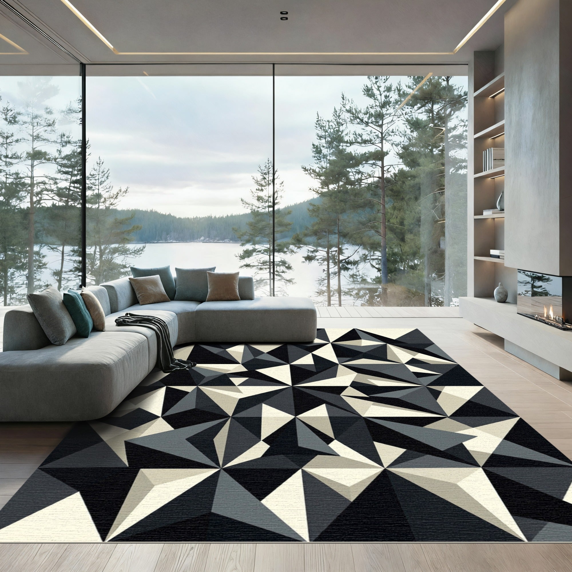 Modern Monochromatic Geometric Triangles Rug