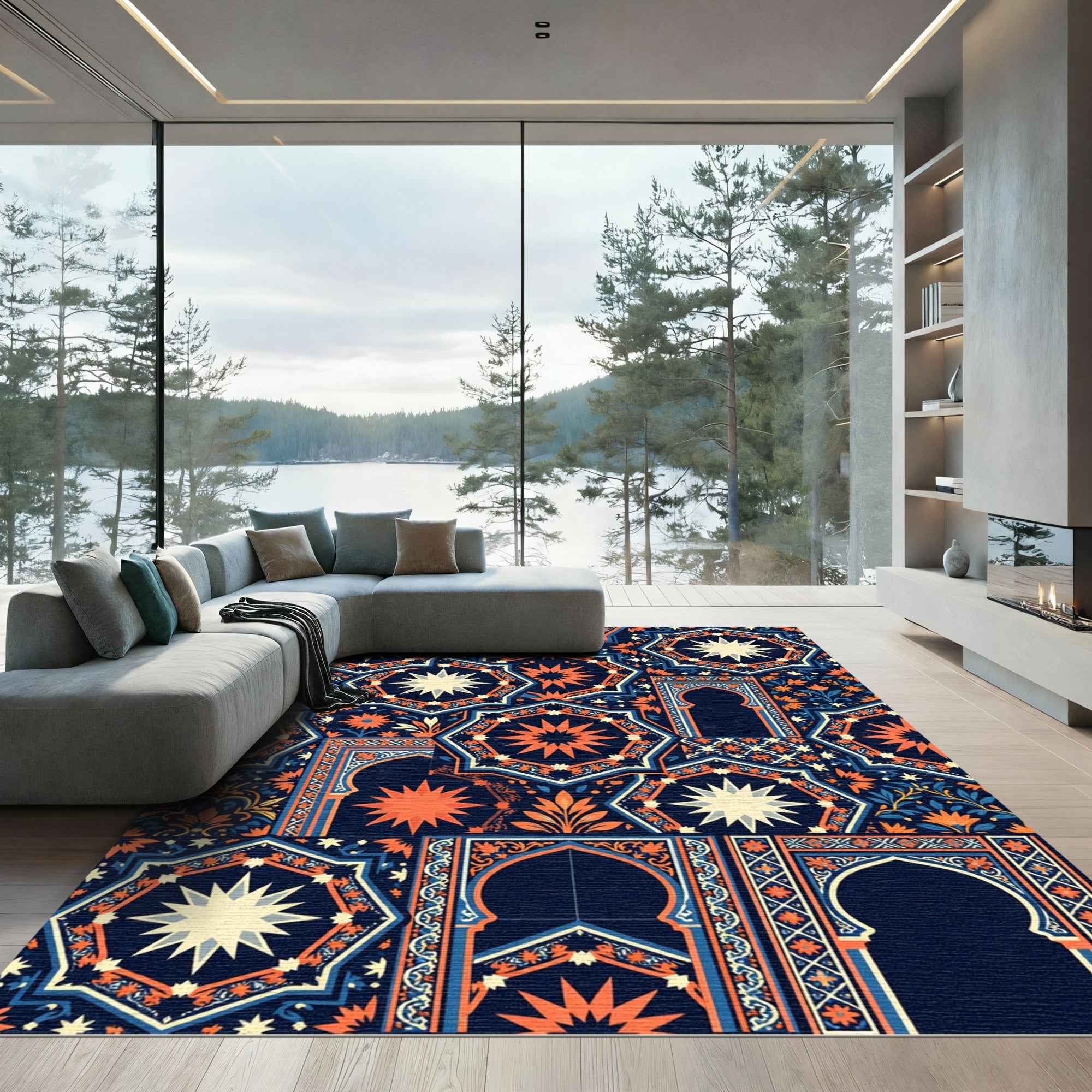 Midnight Geometric Star And Arch Mosaic Rug