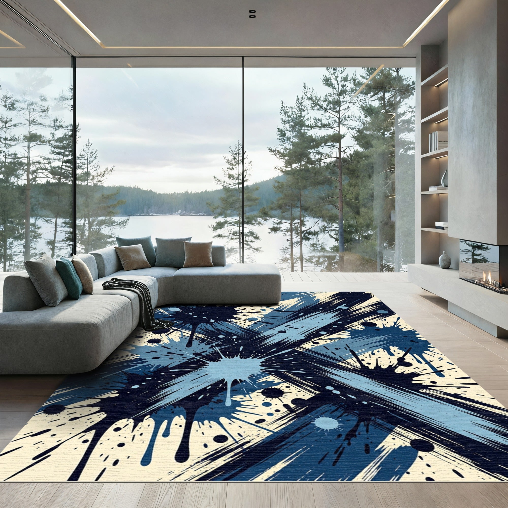 Dynamic Splash Blue Inkburst Rug