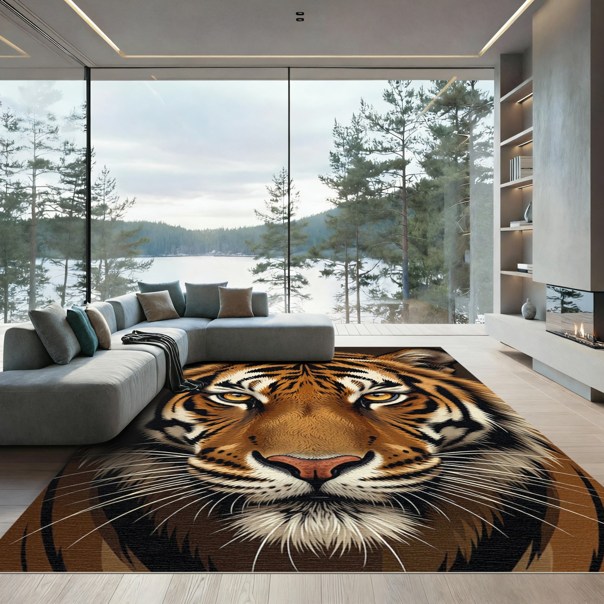 Bold Orange Striped Tiger Face Rug