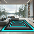 Neon Cyan Geometric Tunnel Illusion Rug