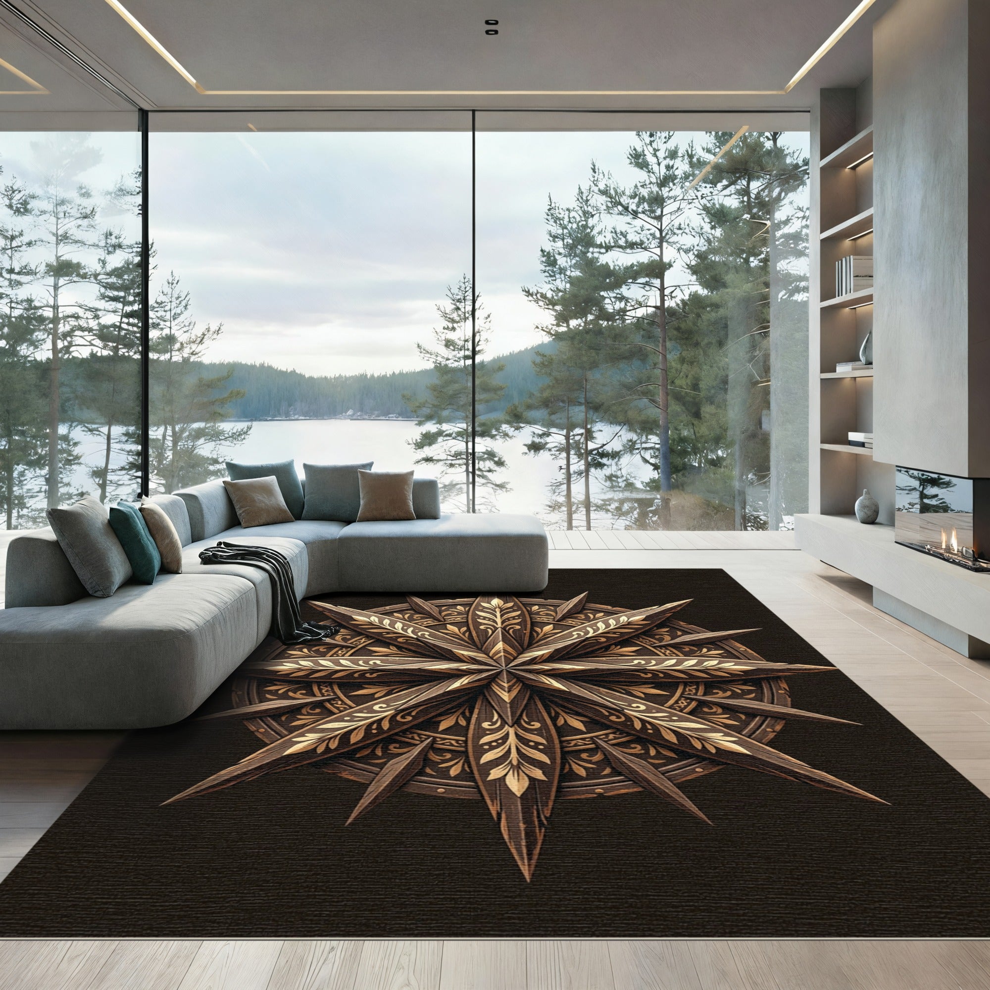 Gilded Ebony Star Compass Ornament Rug