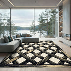 Rustic Charcoal Wooden Lattice Plaid Rug
