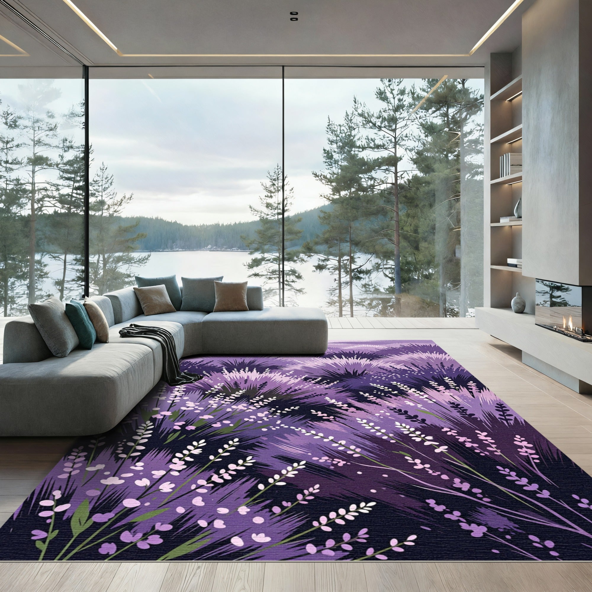 Violet Lavender Bush Field Background Rug