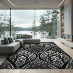 Monochrome Arabesque Floral Medallion Rug
