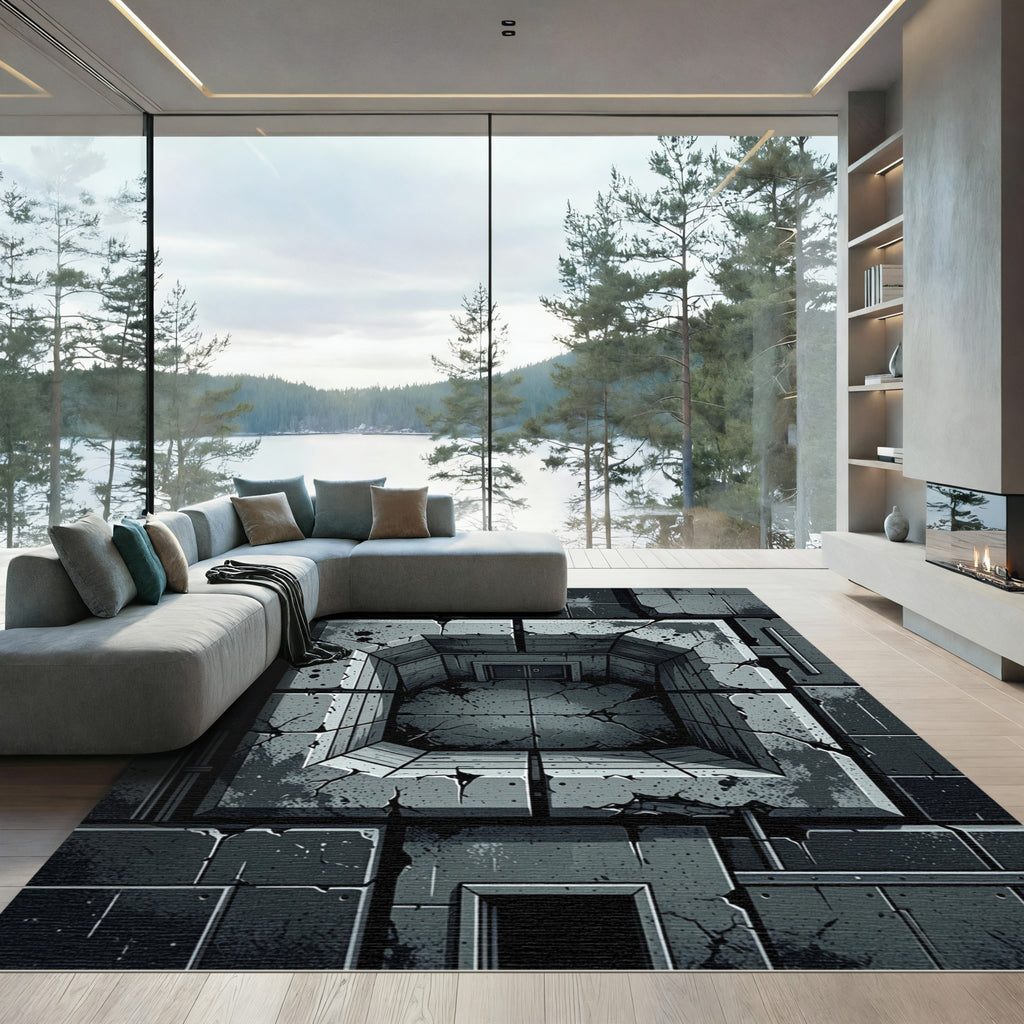 Stone Well Dark Concrete Stairwell Rug