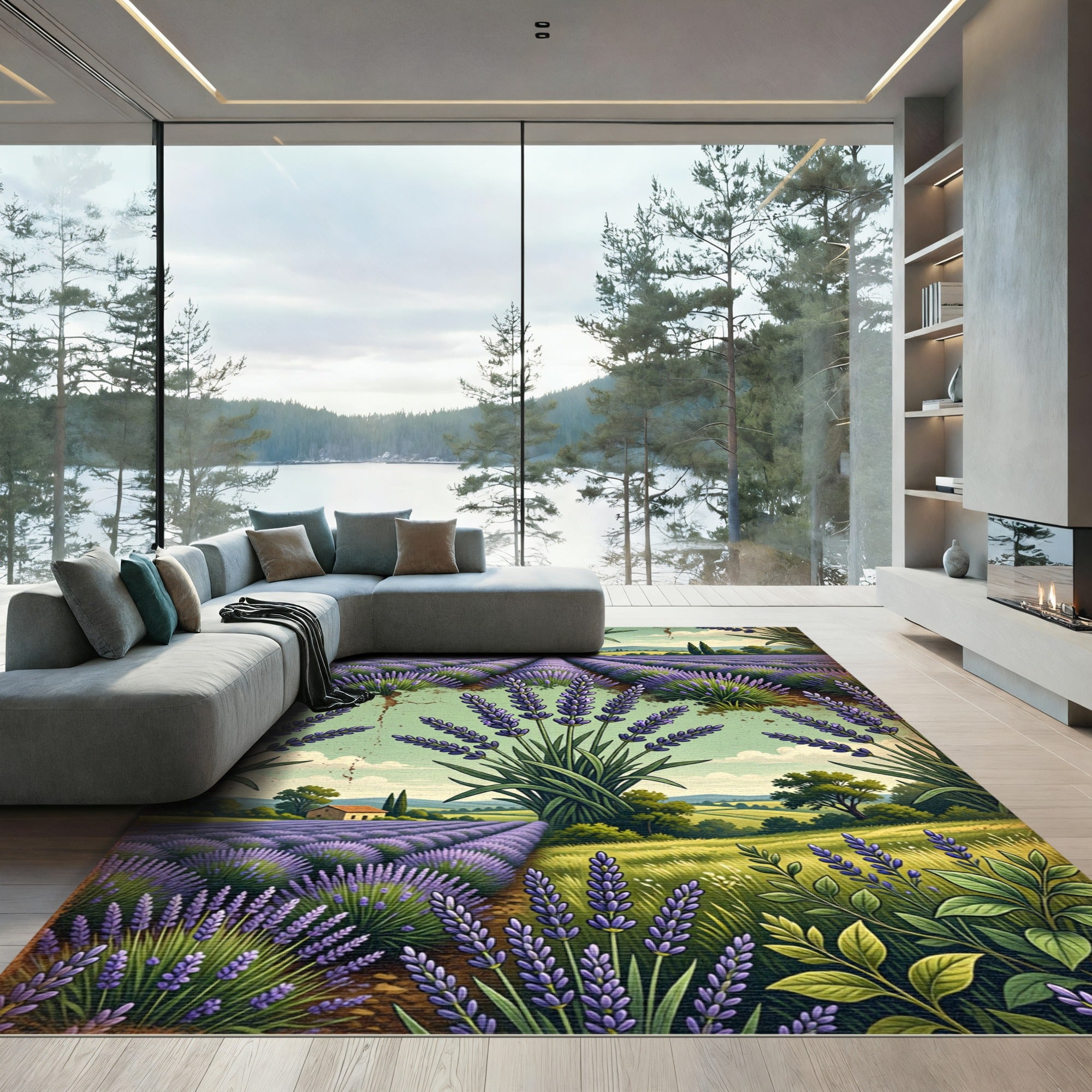 Vintage Lavender Field Landscape Tapestry Rug