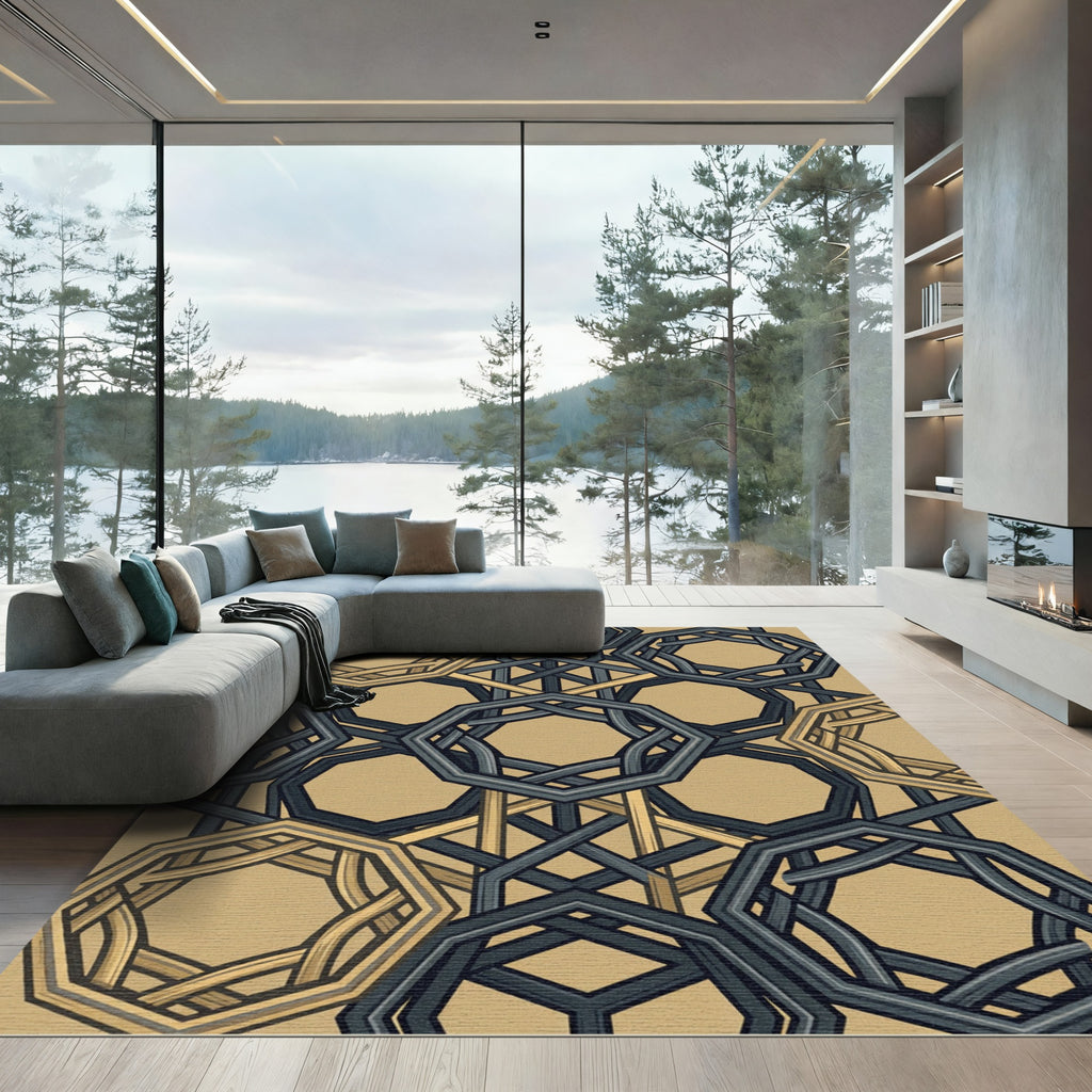 Geometric Octagon Weave Neutral Earthtone Rug