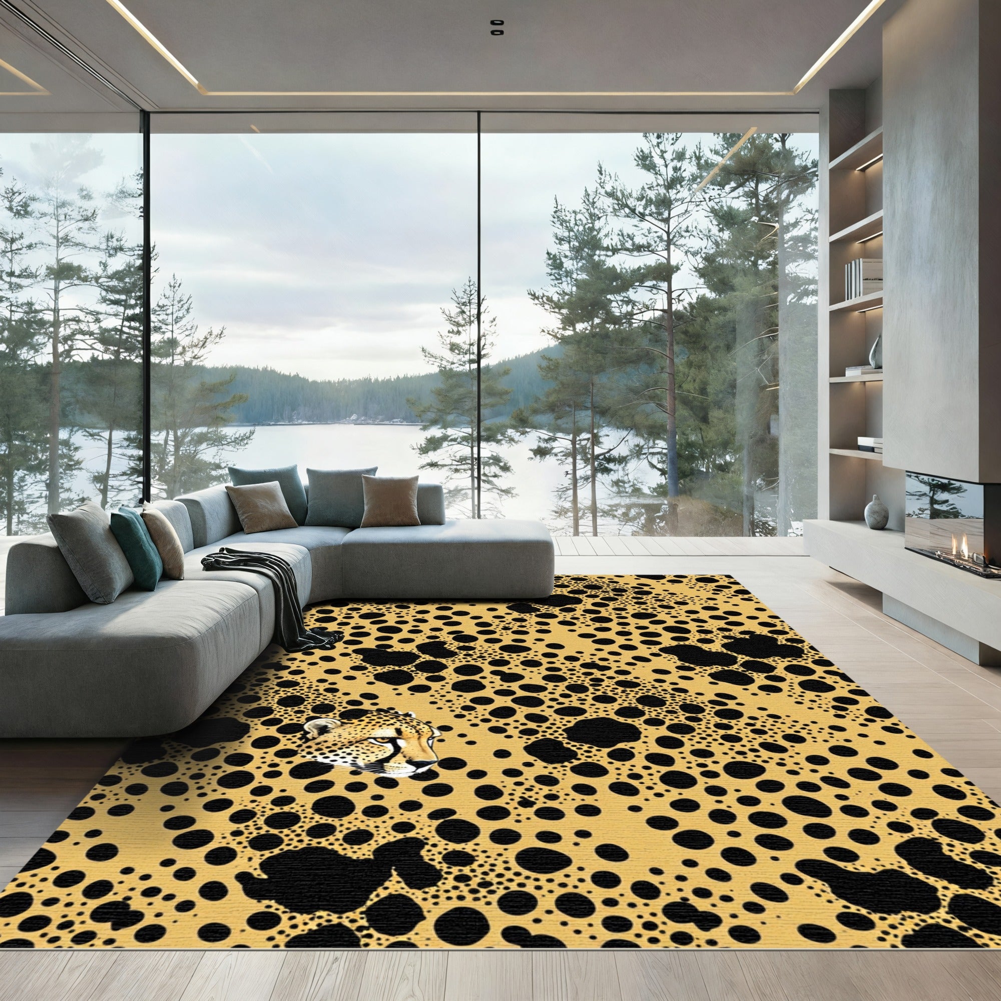 Bold Black Spotted Cheetah Face Rug