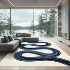 Modern Navy Serpentine Winding Road Rug