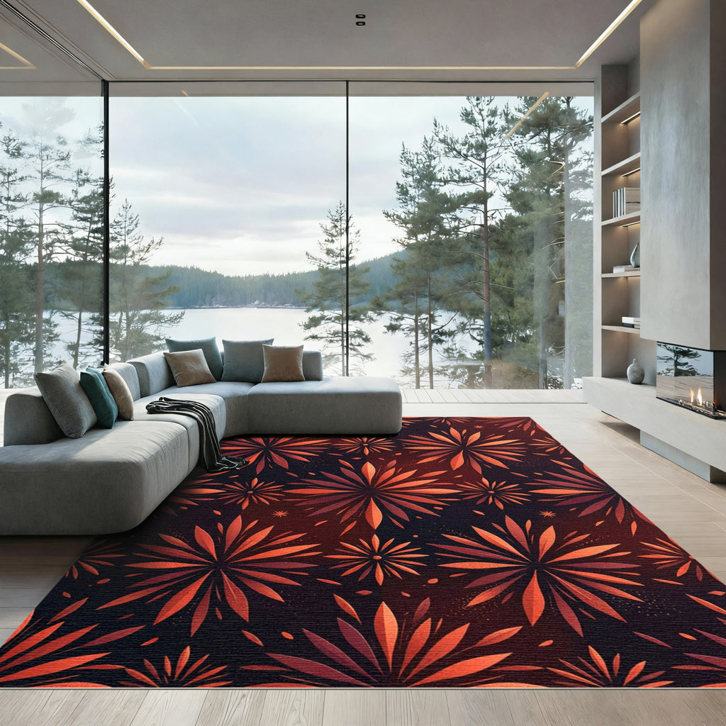 Crimson Orange Fireworks Burst Rug