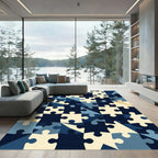 Puzzle Pieces Navy Cream Geometric Arrangement Rug