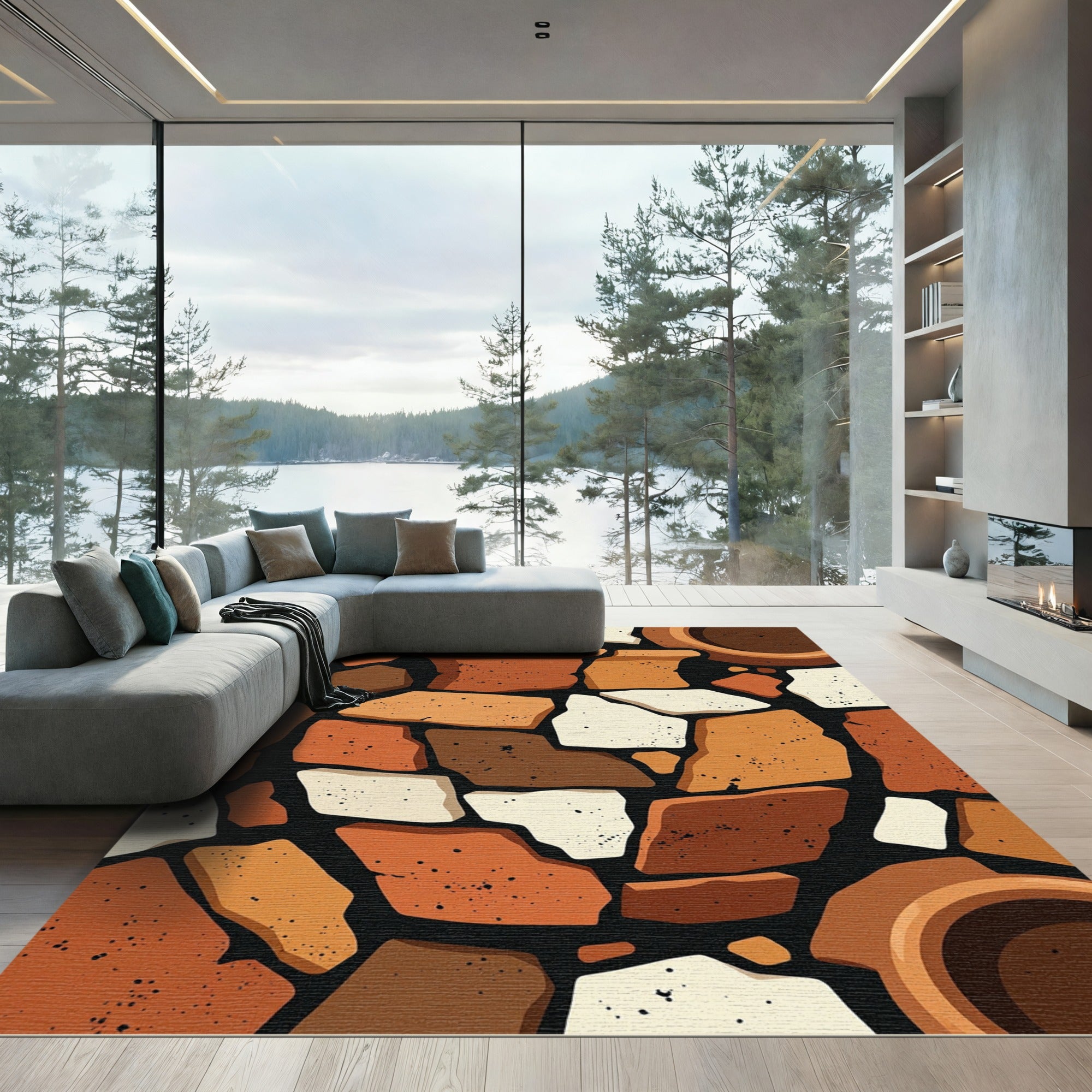 Earthy Terracotta Mosaic Fragment Rug