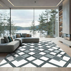 Sophisticated Slate Gray Geometric Diamond Grid Rug