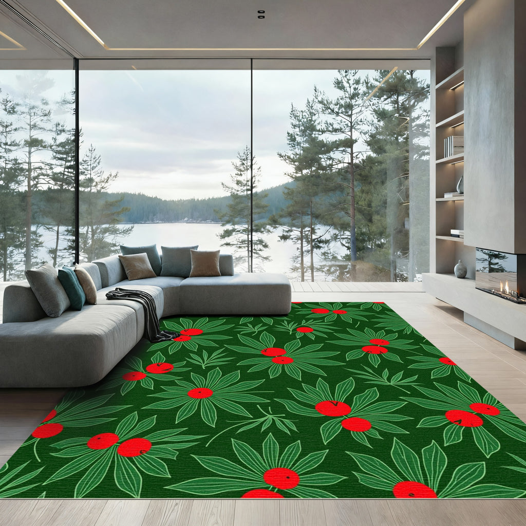 Emerald Green Red Berry Foliage Rug