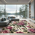 Blushing Rose Floral Botanical Art Rug