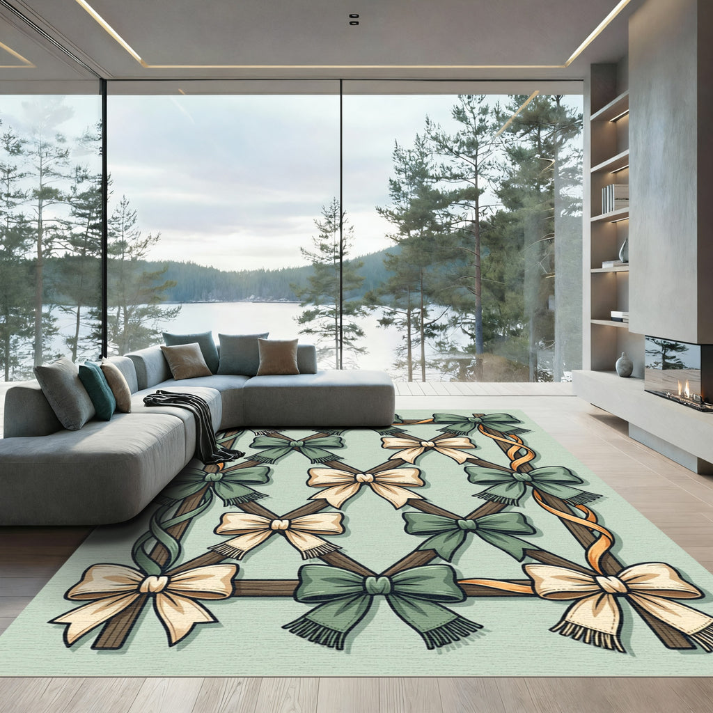 Sage Green Ribbon Trellis Bows Rug