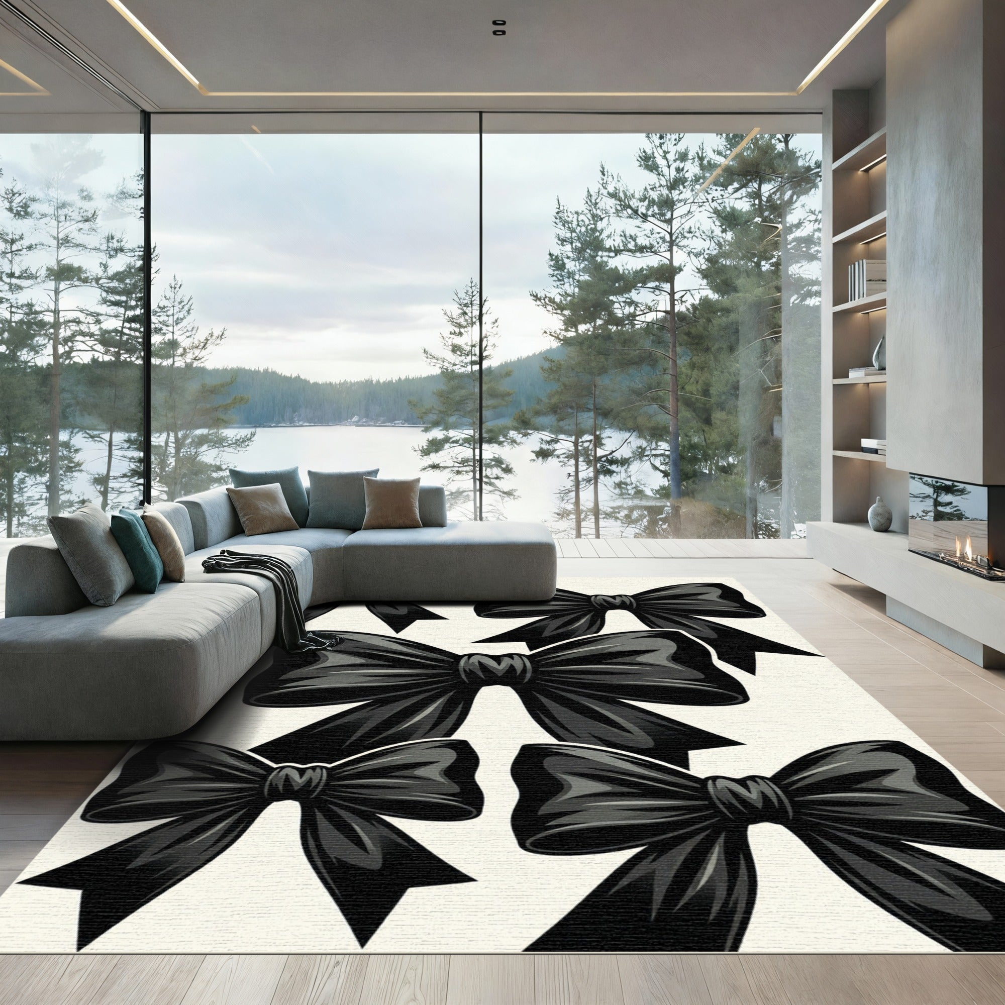 Elegant Black Bow Tie Illustration Rug