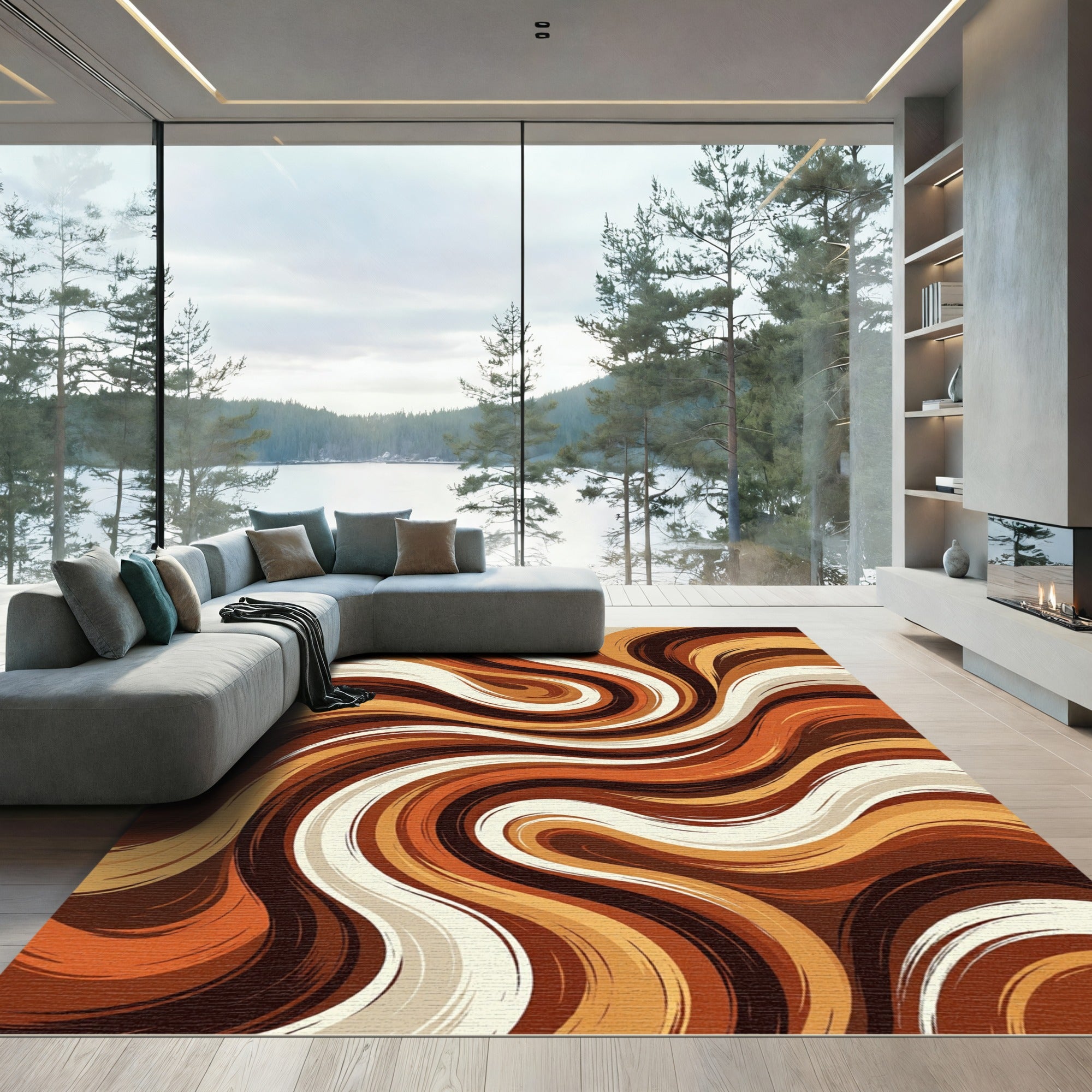 Earthy Tones Swirl Abstract Rug
