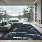 Cool Chrome Revolver Blueprint Art Rug
