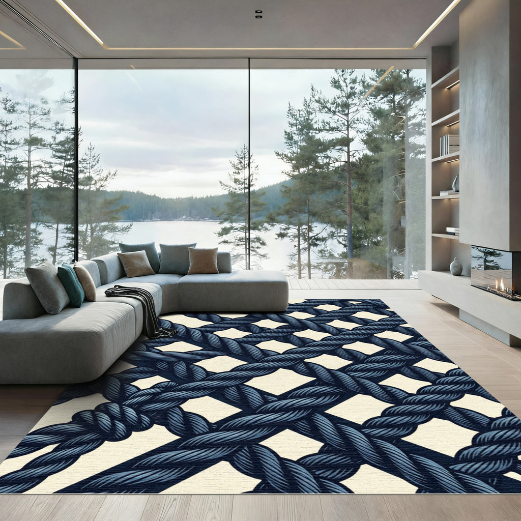 Navy Blue Woven Nautical Net Rug