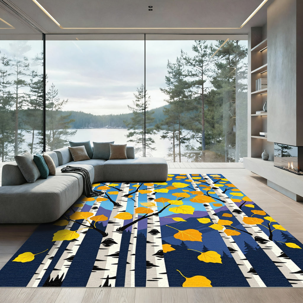 Golden Aspen Forest Landscape Art Rug