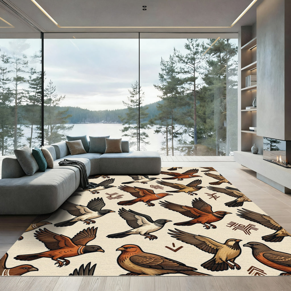 Vintage Flying Sparrow Earthy Folklore Rug