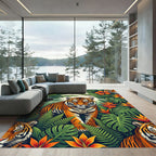 Vibrant Tropical Tiger Jungle Foliage Rug